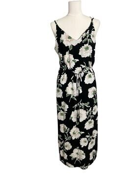 Soprano Floral Maxi Sundress Womens Small Black V Neck Tassel Belt Summer